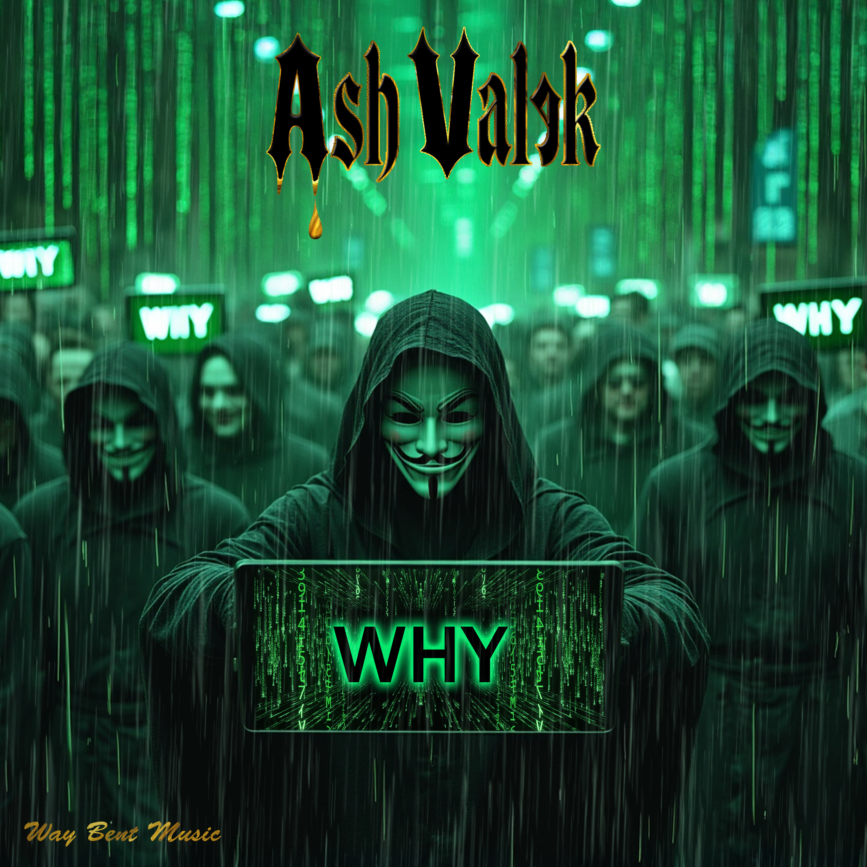 Why song cover art depicts a Q person in crowd with matrix code and rain